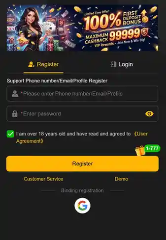 play 7778 game login and registration interface